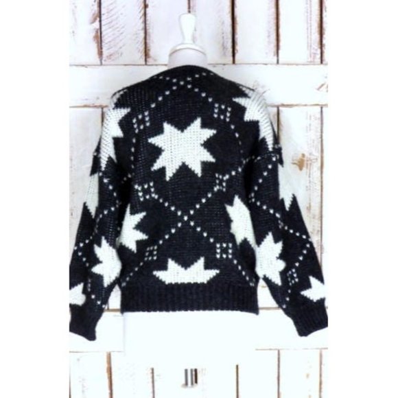 Vintage black grey white star holiday wool knit snow cabin pullover sweater - Picture 6 of 7